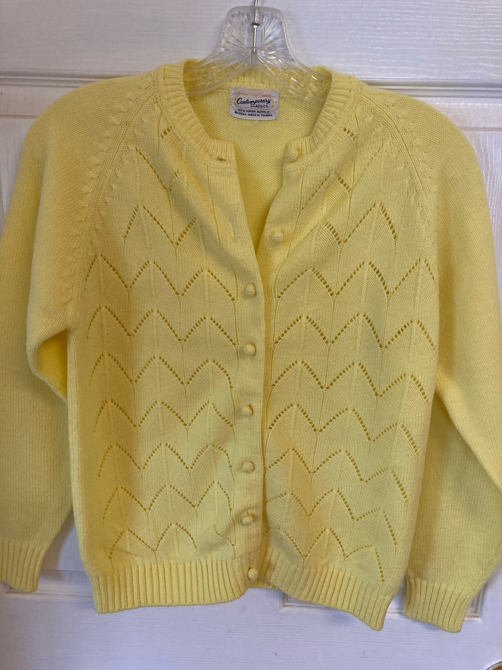 VTG classic Canary Yellow Eyelet Knit Cardigan Sweater